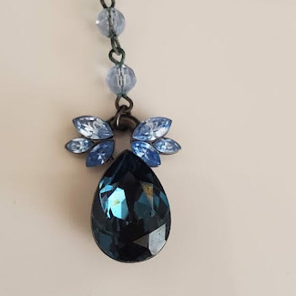 VTG Givenchy Women's Teardrop Pendant Beaded Chain Art Deco Silver Necklace - Picture 2 of 7